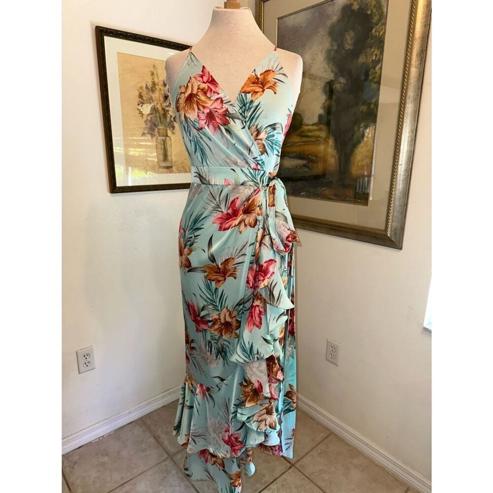 VENUS Maxi Dress Vibrant Floral True Wrap Ruffle Front Size 6 - Picture 9 of 13